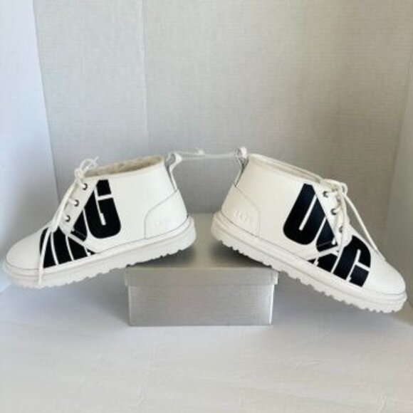 UGG Neumel Chopd White Pebble Leather Chukka Ankle Boots Shearling Lined Mens 11 - Picture 7 of 16